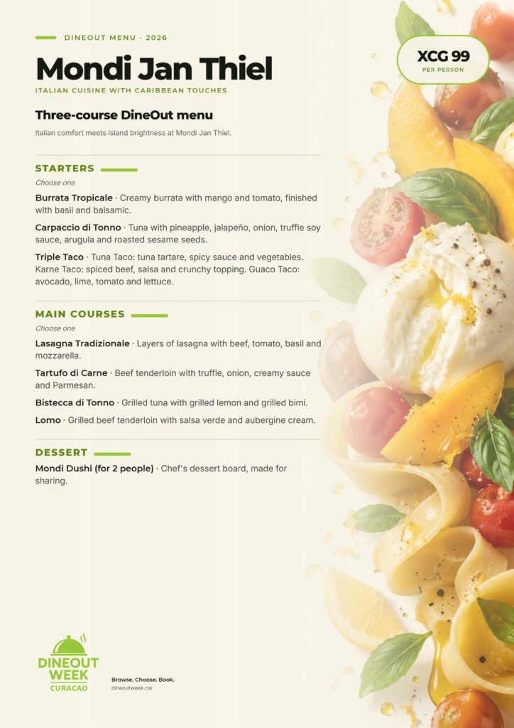 Mondi Jan Thiel | Three-course DineOut menu XCG 99
