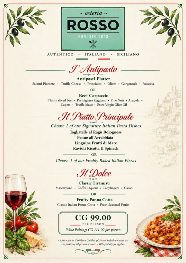 Osteria Rosso | Three-course menu 2026