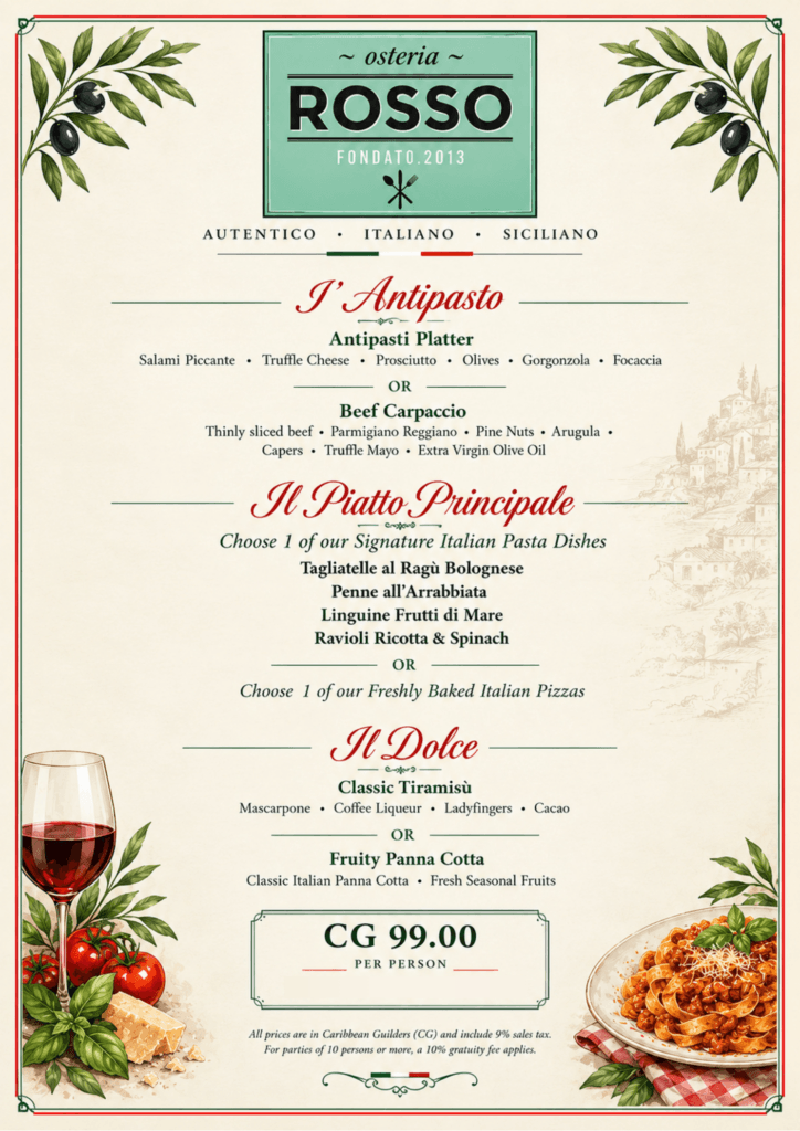 Osteria Rosso | Three-course menu 2026
