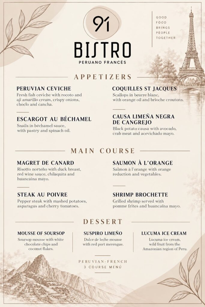 Bistro 91 | DineOut menu XCG 99