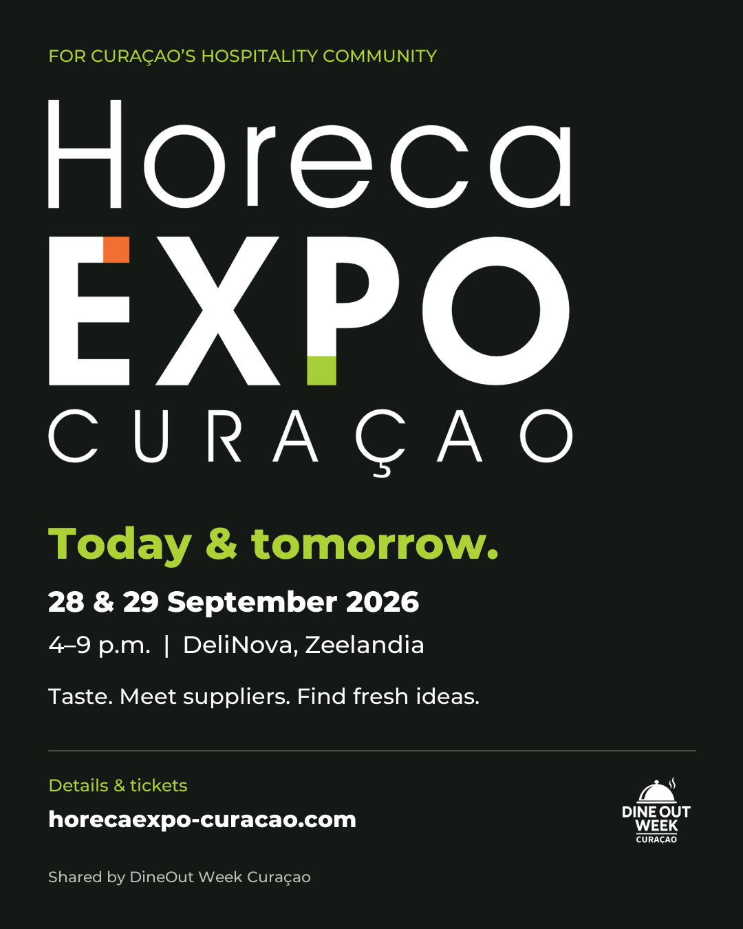 Horeca Expo Curacao at DeliNova, 28 and 29 September 2026, 4 to 9 p.m.