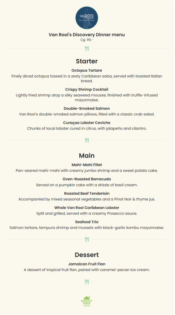 Van Rooi Dinner Menu XCG 99