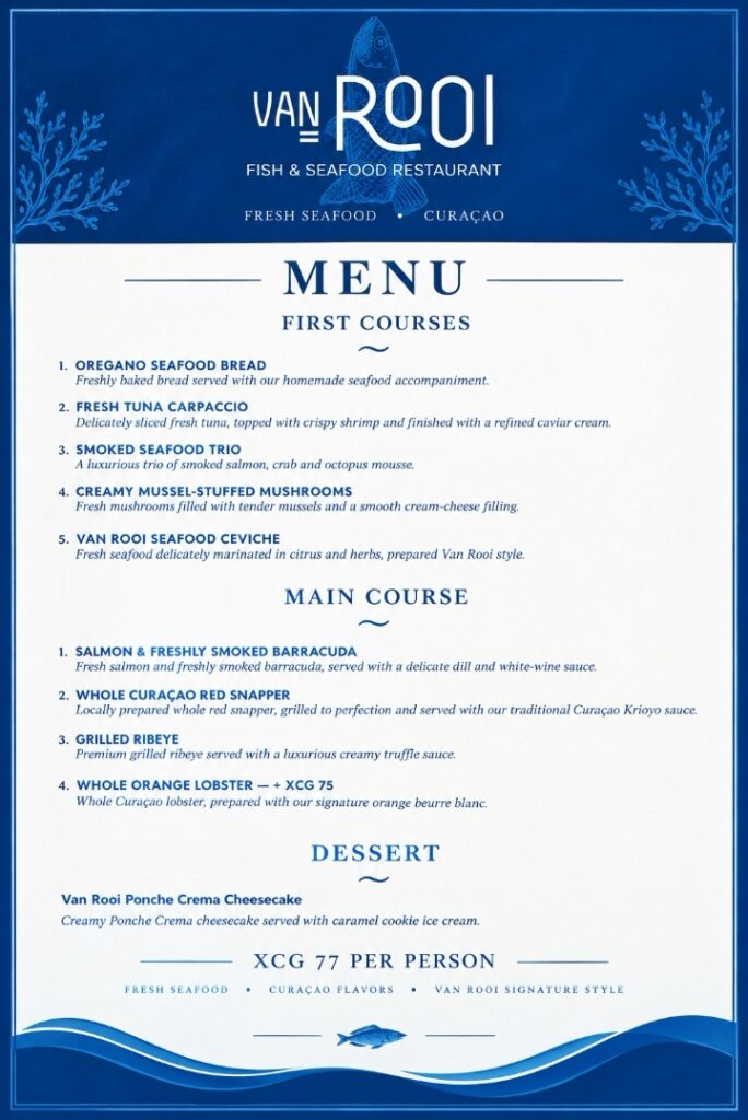 Van Rooi Fish & Seafood | Menu XCG 77