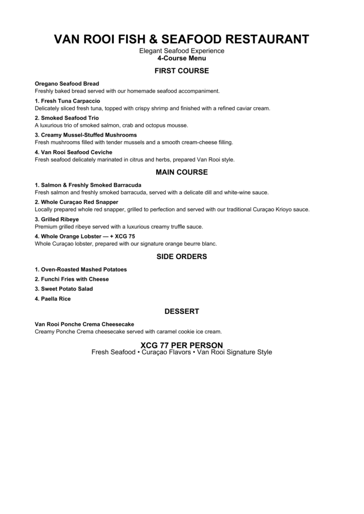 Van Rooi Fish & Seafood | Four-course menu XCG 77