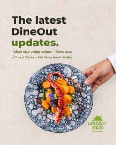 The latest DineOut updates, with a plated dish on a pale background.