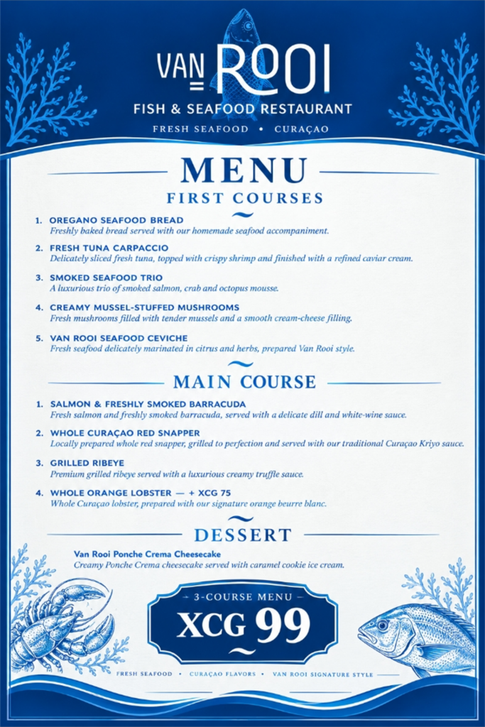 Van Rooi Fish & Seafood | DineOut Menu XCG 99 - page 1